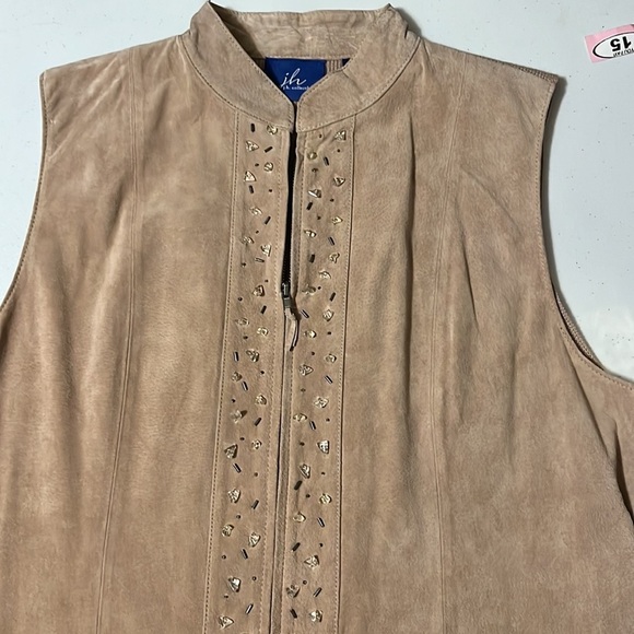 JH Collectibles beige suede beaded vest, sz XL - Picture 2 of 7